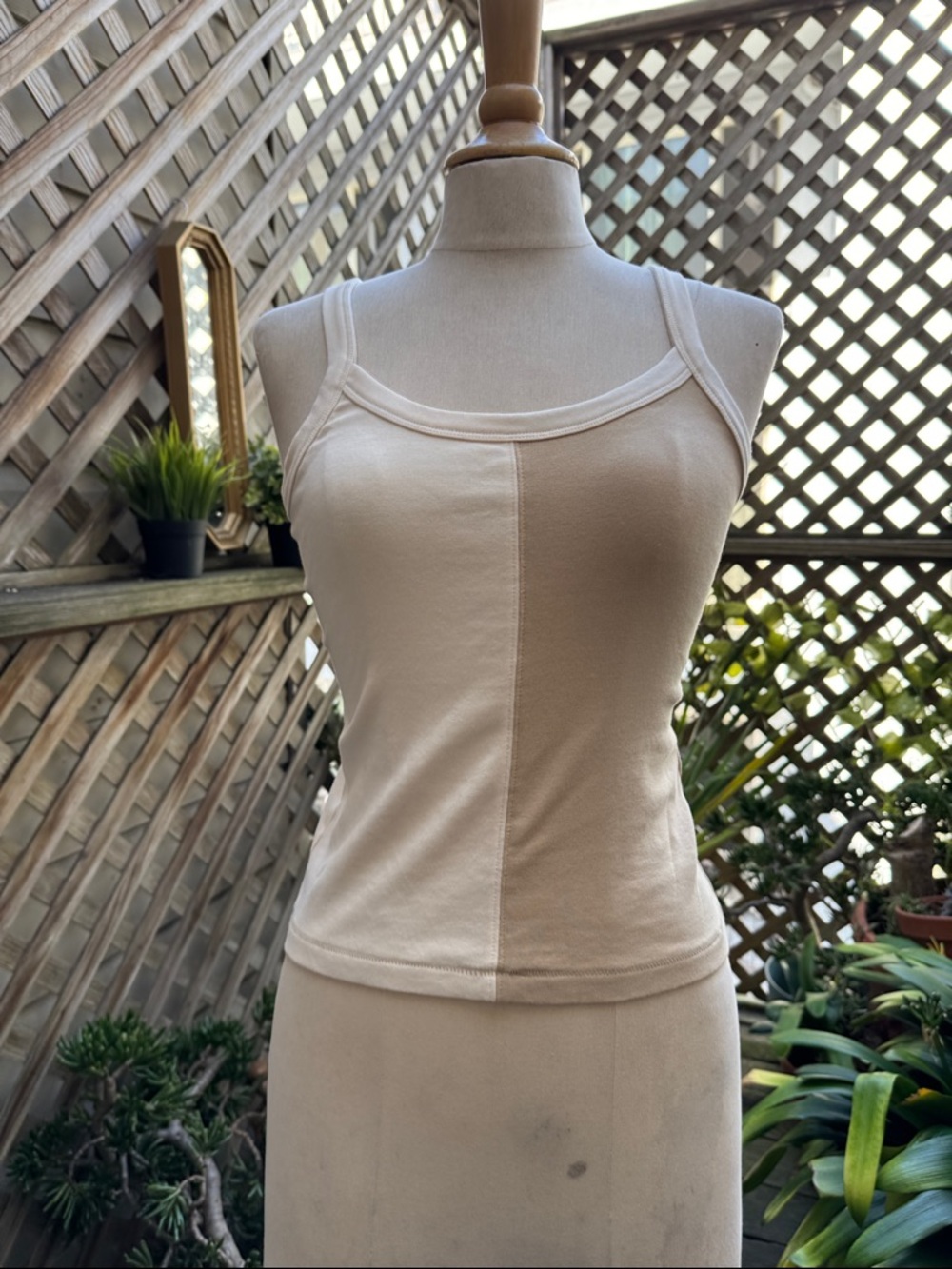 Madewell Two-Tone Cream and Beige Cotton Stretch Tank top. Size Small. NWT